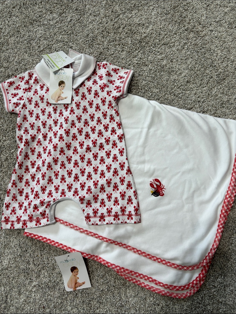 Baby Nautical Coastal Lobster Outfit and Blanket set - 3 months